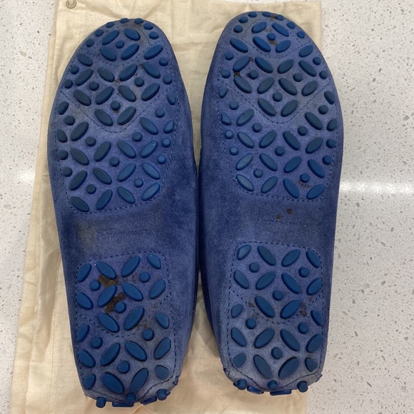 Fetching Ferragamo Blue Suede Driver Moccasin Loafer Flats - Picture 7 of 10